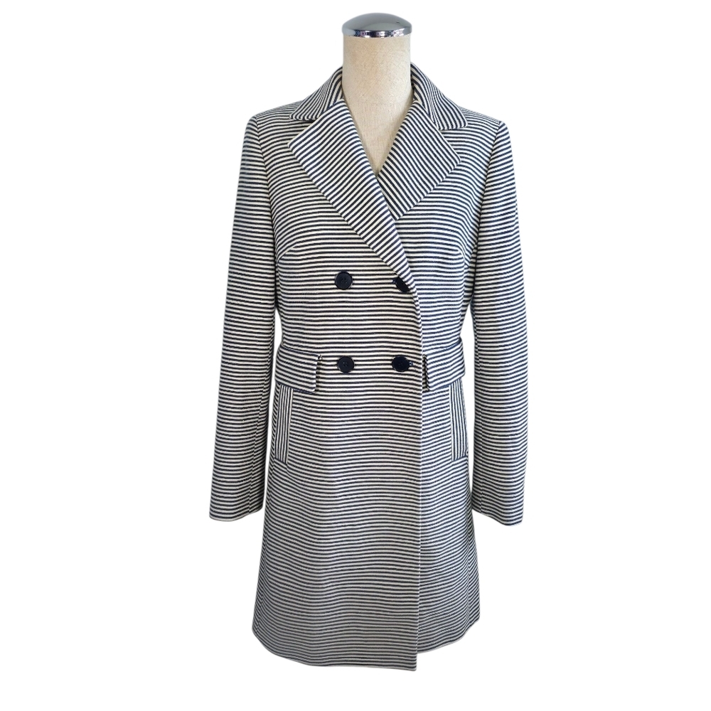 Talbots Stripe Double Breast Lined Coat with Notched Lapel Sz 4 Office Workwear